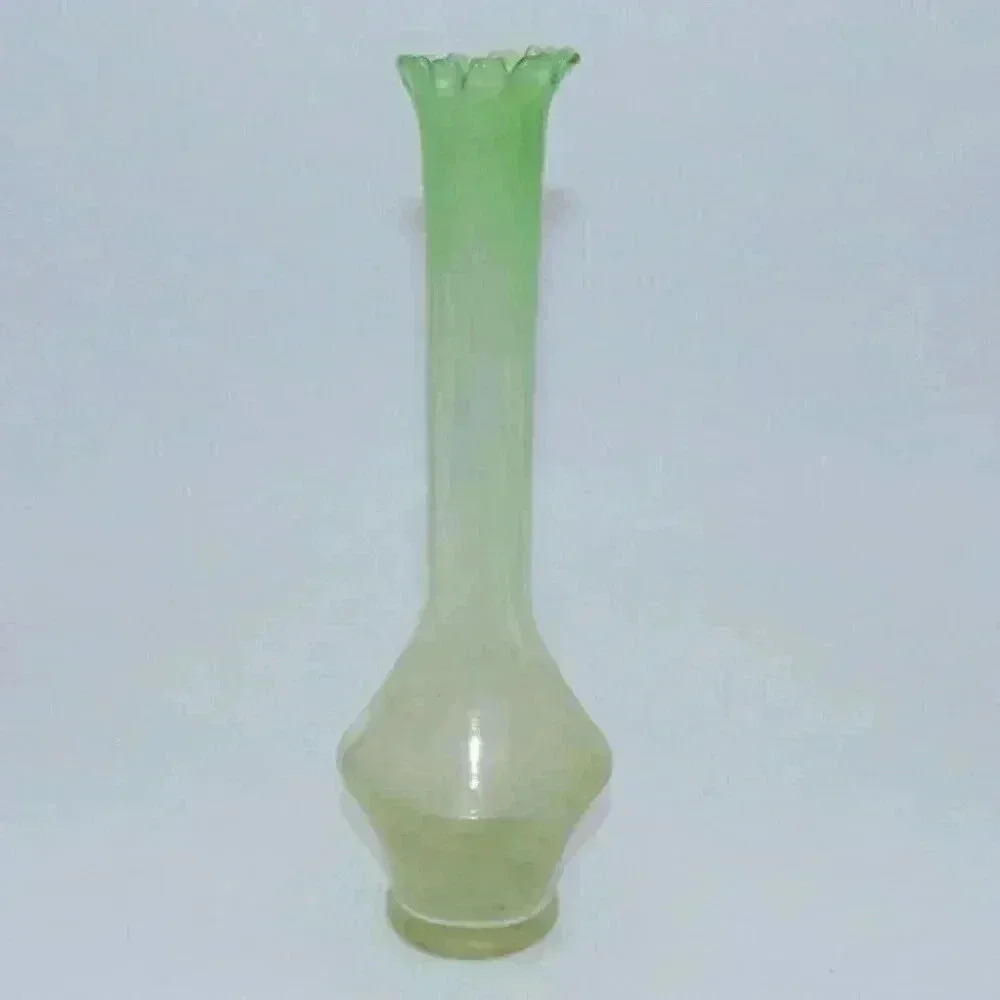 Vintage Swirled Stretch Pulled Green Glass Vase
